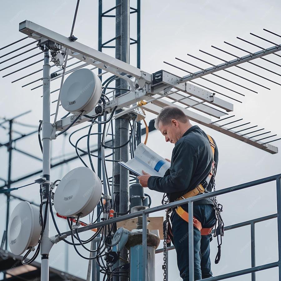 technician consulting manual while repairing compl